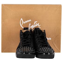 Christian Louboutin-Christian Louboutin Louis Spikes High Top Sneakers in Black Leather-Black