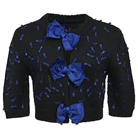 Marc by Marc Jacobs-Marc by Marc Jacobs Knitted Bow-Detail Cropped Cardigan in Navy Blue Wool-Blue,Navy blue