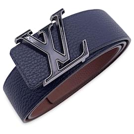 Louis Vuitton-Reversible Blue Brown LV Tilt Buckle Belt Size 110/44-Blue