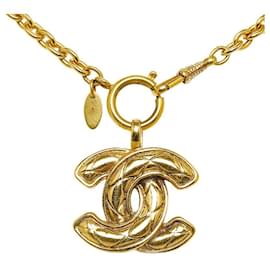 Chanel-Chanel Chanel Coco Mark Logo Necklace Gold Plated Metal Necklace in Very Good-Golden