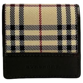 Burberry-Monedero de lona y cuero con estampado de cuadros de Burberry en muy buen estado-Otro