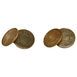 Hermès-Boutons de manchette Sellier plaqués or Hermes-Doré