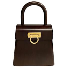 Salvatore Ferragamo-Bolso de mano de madera Gancini Salvatore Ferragamo de material natural AU-21 7728 en muy buen estado-Otro