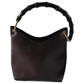 Bolsa de mão Gucci em couro marrom com alça de bambu Marrom