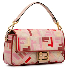 Fendi-Sac à main baguette brodé Zucca rose Fendi-Rose