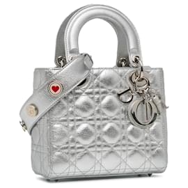 Dior-Dior Silver Small Metallic Grained calf leather Cannage Lucky Badges My Lady Dior-Silvery