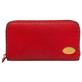 Fendi Cartera larga con cremallera Selleria de cuero rojo Roja