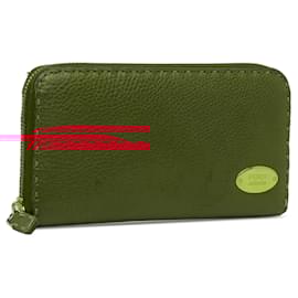 Fendi-Fendi Red Leather Selleria Zip Around Long Wallet-Red