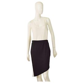 Autre Marque Lanston Black Stretch Asymmetric Skirt with White Stripe M Black