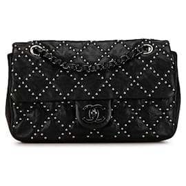 Chanel-Chanel Mini Matelasse Studs Chain Shoulder Bag Black Lambskin in Very Good Condition-Black