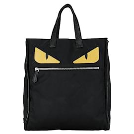 Fendi-Fendi Nylon Leather Bag Bugs Monster Handbag Tote 7VA367 in Very Good Condition-Black