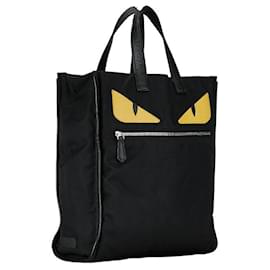 Fendi-Fendi Nylon Leather Bag Bugs Monster Handbag Tote 7VA367 in Very Good Condition-Black