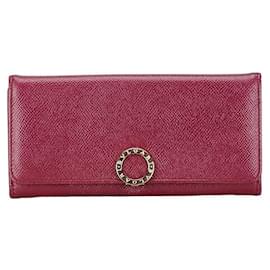 Bulgari-Bvlgari Leather Logo Clip Long Wallet 281444 in Very Good Condition-Purple