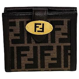 Fendi-Billetera bifold de lona Fendi Zucca. Billetera corta de lona en excelente estado.-Otro