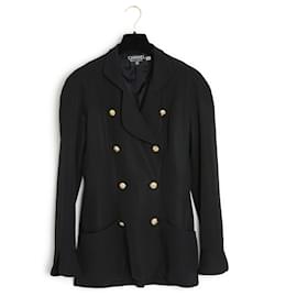 Chanel-Chanel 1990 Jacket FR40 Black Wool CC jacket blazer UK12 US10-Black