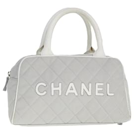 Chanel-CHANEL Matelasse Hand Bag Canvas Gray CC Auth ep4403-Grey