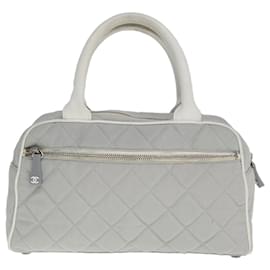 Chanel-CHANEL Matelasse Hand Bag Canvas Gray CC Auth ep4403-Grey