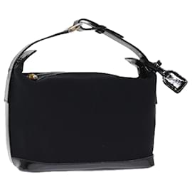 Gucci-GUCCI Bamboo Hand Bag Nylon Black Auth ar11884-Black