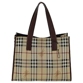 Burberry-BURBERRY Nova Check Tote Bag PVC Leather Beige Auth ep4443-Beige