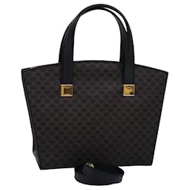Céline-CELINE Macadam Canvas Hand Bag PVC 2way Black Auth 77386-Black
