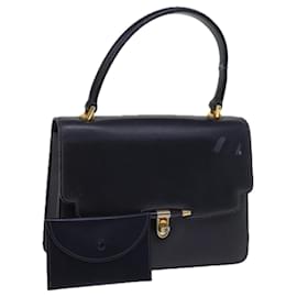 Gucci-GUCCI Hand Bag Leather Navy Auth 76886-Navy blue