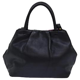 Prada-PRADA Ribbon Hand Bag Leather 2way Black Pink Auth 77209-Black,Pink