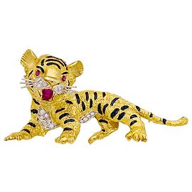 Autre Marque broche sanz, “superior”, oro amarillo, diamantes, rubí, Email. Otro