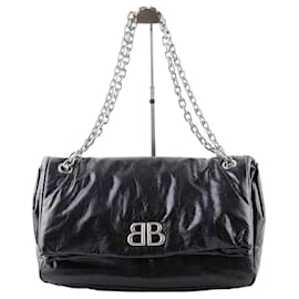 Balenciaga-Monaco leather shoulder bag-Black