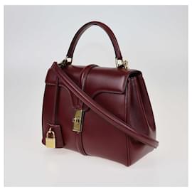 Céline-Celine Burgundy Small 16 Top Handle Bag-Dark red