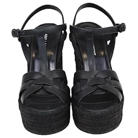 Saint Laurent-Saint Laurent Black Esparilles Tribute Wedge Sandals-Black