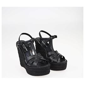 Saint Laurent-Saint Laurent Black Esparilles Tribute Wedge Sandals-Black