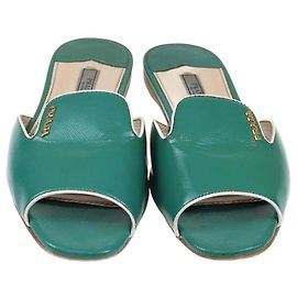 Prada Green Patent Saffiano Flat Slides Green