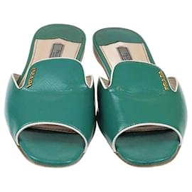 Prada-Prada Green Patent Saffiano Flat Slides-Green