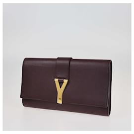 Yves Saint Laurent-Yves Saint Laurent Burgundy Y Ligne Clutch-Dark red