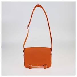 Hermès-Hermès Orange Chèvre Mysore Palladium Hardware Geta Sangle Bag-Orange