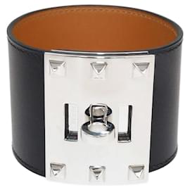 Hermès-Hermes Black/Brown Box Kelly Dog Bracelet L/T4-Black