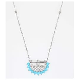 Autre Marque-Misk Turquoise Heritage Medium Border Diamond Pendant Necklace-Turquoise