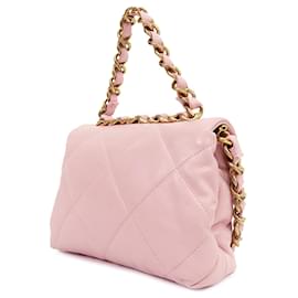 Chanel-Pink Chanel Quilted Lambskin Chain Top Handle Flap Satchel-Pink