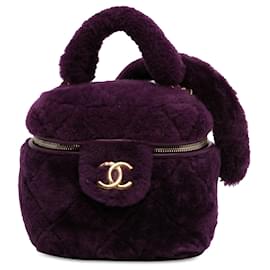 Chanel-Purple Chanel Small Quilted Shearling Vanity Case Satchel-Purple