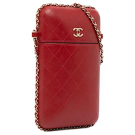 Chanel-Red Chanel CC Quilted Lambskin Chain Around Phone Holder Crossbody Bag-Red