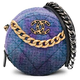 Chanel-Purple Chanel Tweed 19 Round Clutch with Chain Satchel-Purple