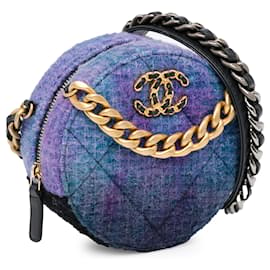 Chanel-Purple Chanel Tweed 19 Round Clutch with Chain Satchel-Purple