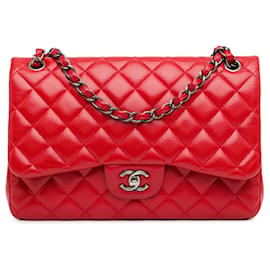 Chanel-Red Chanel Jumbo Classic Caviar lined Flap Shoulder Bag-Red