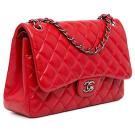 Chanel-Red Chanel Jumbo Classic Caviar lined Flap Shoulder Bag-Red