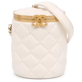 Chanel-White Chanel Small Quilted Lambskin Crown Box Bag-White