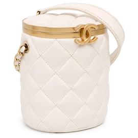 Chanel-White Chanel Small Quilted Lambskin Crown Box Bag-White