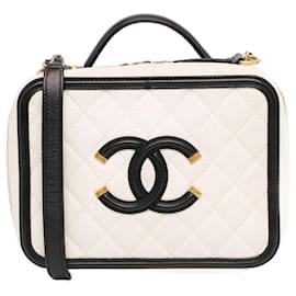 Chanel-White Chanel Small Caviar CC Filigree Vanity Case Satchel-White