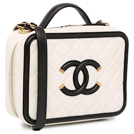 Chanel-White Chanel Small Caviar CC Filigree Vanity Case Satchel-White