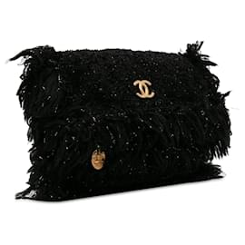 Chanel-Black Chanel Tweed Fringe Paris Cosmopolite Clutch-Black