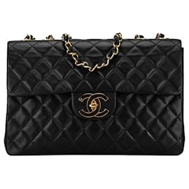 Chanel-Black Chanel Maxi XL Classic Lambskin Single Flap Shoulder Bag-Black